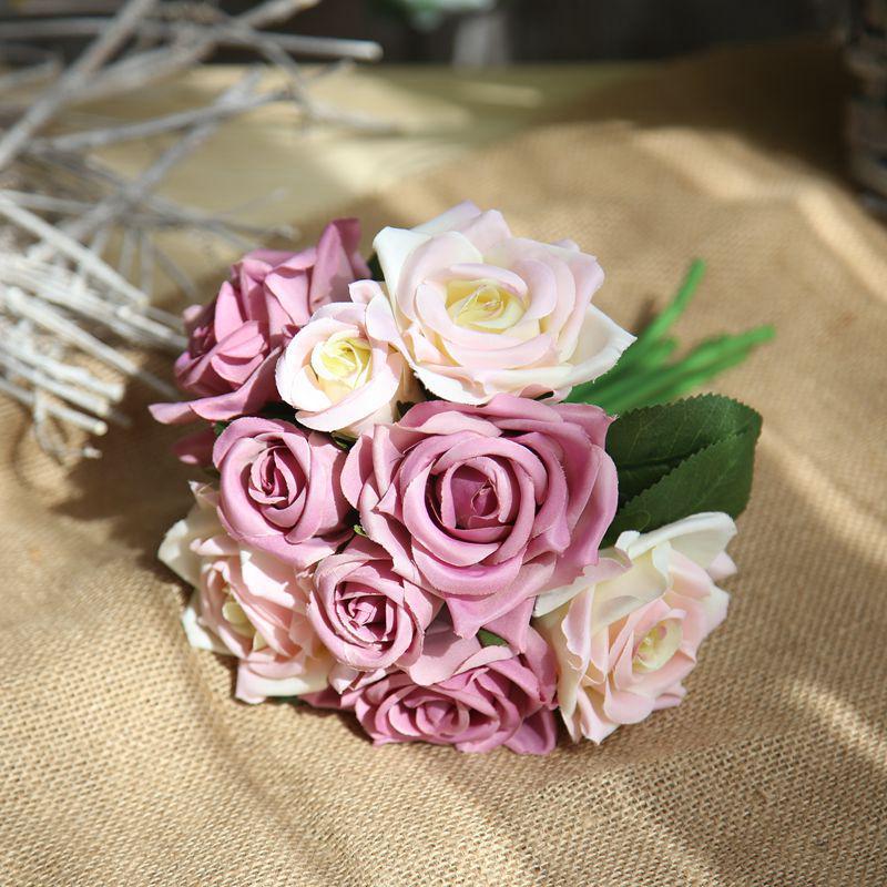 Foam Rose Head Rose Pink Silk Bouquet Artificial Flowers for Home Wedding Decorative Flowers