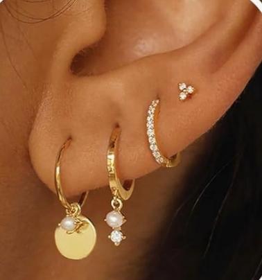 Goldohrringe Damen Zierliche Huggie-Ohrringe Stapel 14K Goldplattiert Perlen-Hängeohrring Trendiger Hypoallergener Goldohrring Schmuck