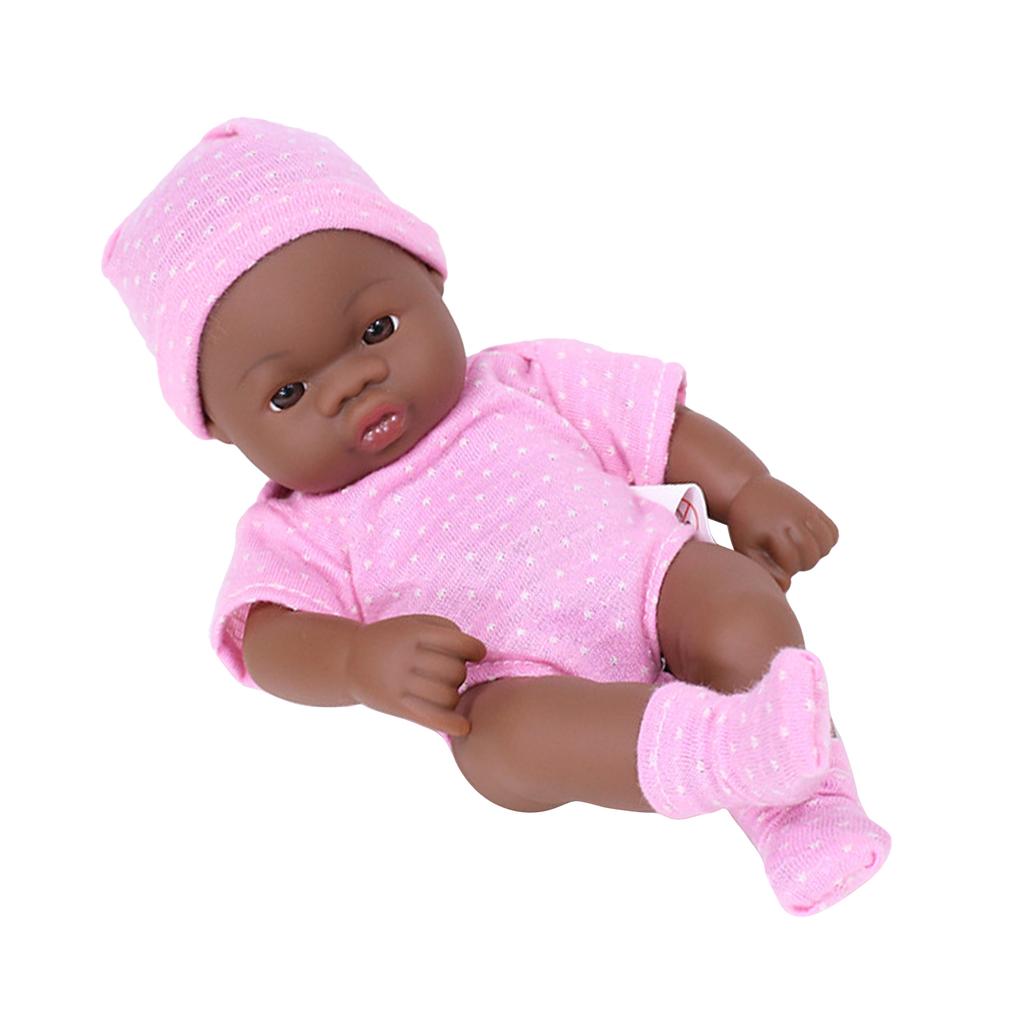Realistic Doll Baby Re-born Full Body Vinyl Black Girl Toy New Born 7'' Doll