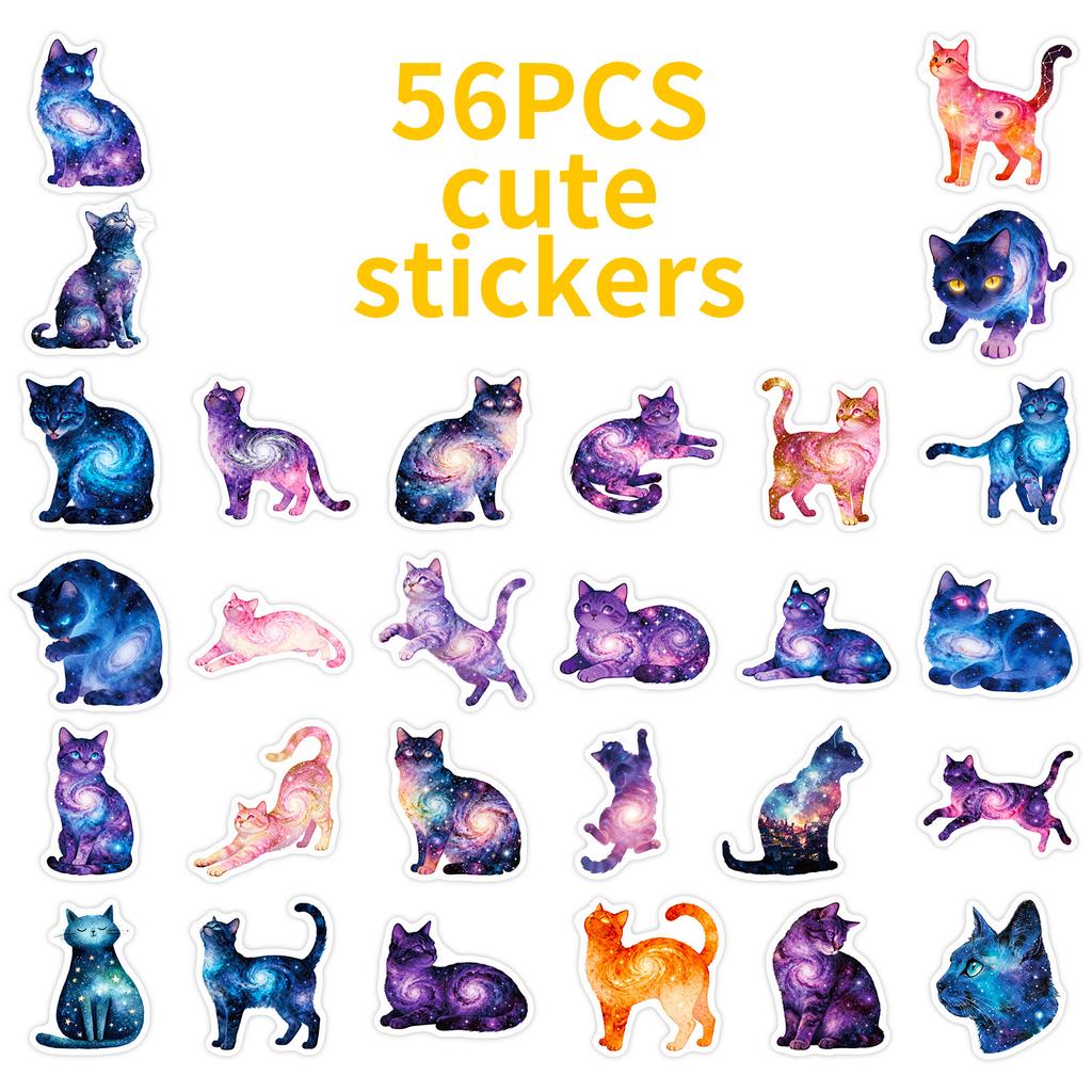 56 Starry Sky Cat Graffiti Stickers Cosmic Cat Colorful Cute Cat Creative Sticker Batch