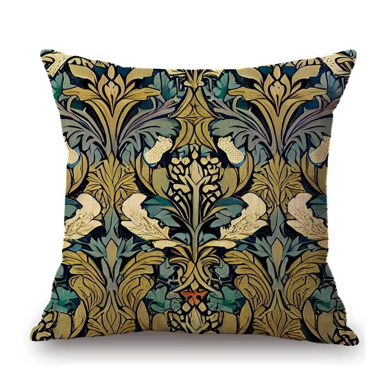 Hand Drawn Morris Pattern Motif Flower Plant Ivy Designs Home Decorative Sofa Throw Pillow Case Cotton Linen Cushion Cover