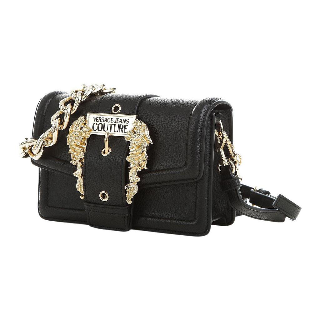 Versace Jeans Couture Gold Baroque Buckle Decorated PU Handheld Shoulder Crossbody Bag Women Bags Black 74VA4BFCZS413899