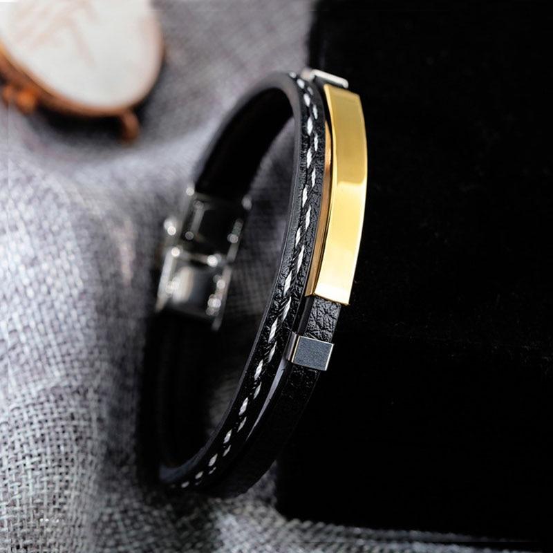 Personalisierte Lederarmbänder aus Edelstahl für Herren Armreifen DIY Schmuck Doppellagige Armbänder Herrenschmuck Geschenk Geschenkidee (Ba102286 )Mode