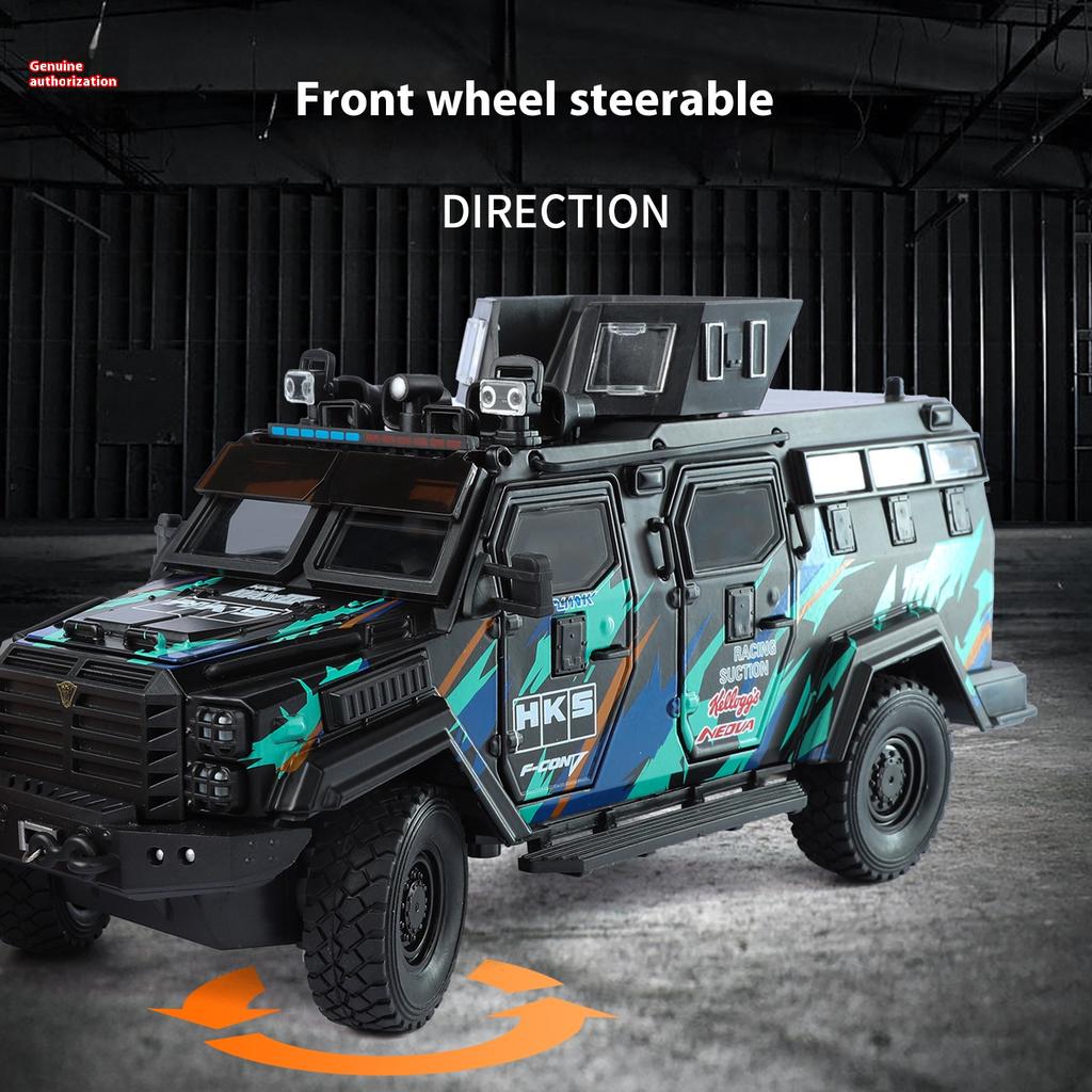 1/24 Sabre-toothed Tiger Explosion-proof Police Car Model Sound and Light Armored Vehicle Model Boy Birthday Gift Halloween Toys