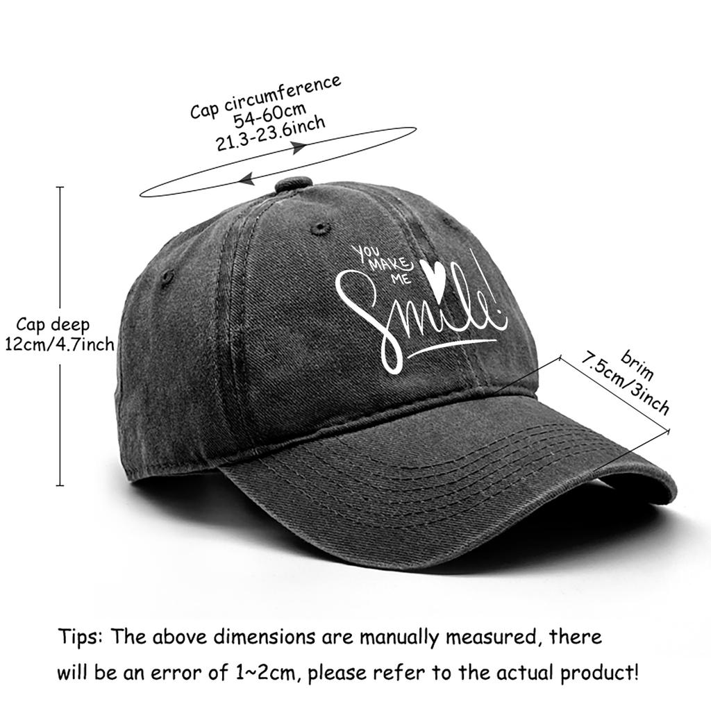 You Make Me Smile Print Snapback Baseball Cap Cotton Hat Leisure Lightweight Adjustable Baseball Caps  Ideal Choice For Tennis