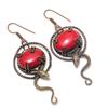 Red Coral Handmade Gemstone Earrings, 999 Copper Wire Wrapped Earrings Antique Jewelry, For Engagement Gift