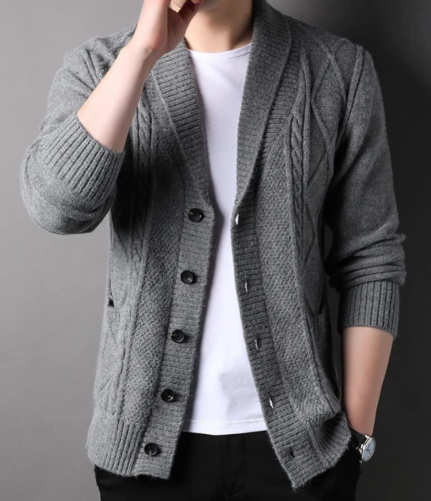 Plus Size Solid Loose Warm Casual Knit Long Dark Grey [foveitaa] Men's Cardigan, Color, Button-Down Sweater, Fit, Knit, Outerwear, Jacket/Coat,