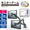 Elecom DPA-DL05BK Double Long Monitor Arm, Spring-Loaded, Weight Capacity: Approx. 2-8kg (x2), Black