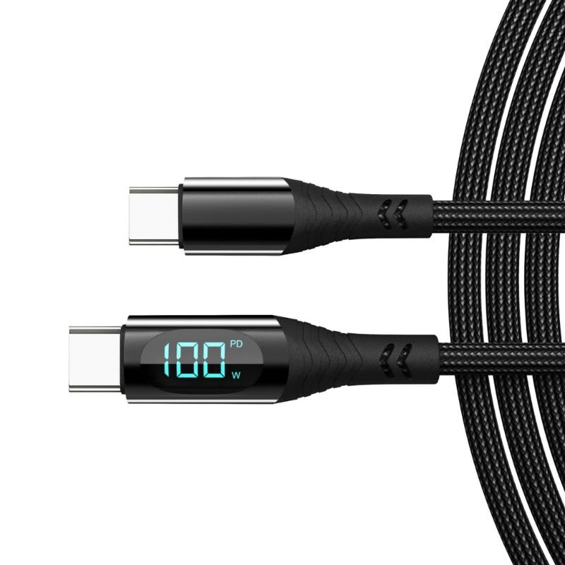 100W Powerful USB C to USB C Fast Charging Cord with Digital Indicator Fast Charging Data Line