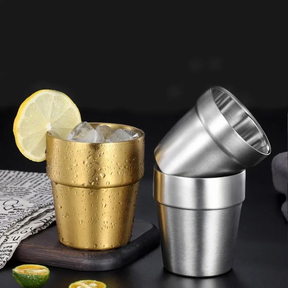 300ML Metal Double-walled Water Bottle For Tea Coffee Mugs Double Layer Wine Cup Scald-proof Stainless Steel Cup Drinkware