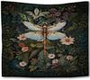 Foritho Dark Green Dragonfly Floral Botanical Tapestry, Vintage William Morris Dragonfly Tapestry Wall Hanging, Cottagec
