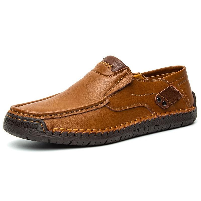 Hand-Stitched Slip-On Leather Loafers | Men Outdoor Casual Flat Low-Cut Shoes Big Sizes