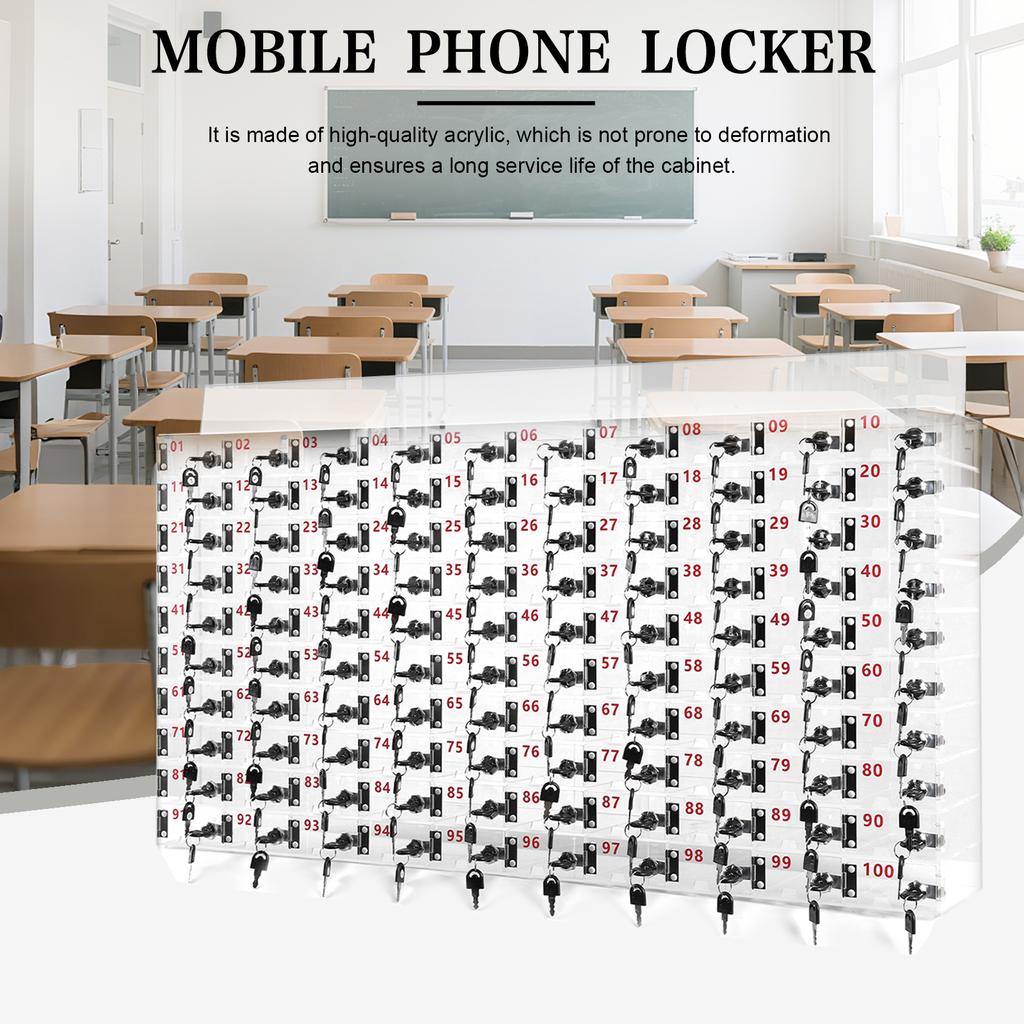 Cell Phone Locker Box with Door Locks and Keys Phone Jail Storage Cabinet Clear Acrylic Cell Phone Storage Locker for Classroom