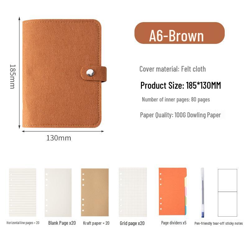 Available: A5/A6 Felt Loose-Leaf Notebook - Retro Original Planner with Buckle, Simple Stylish Stationery.
