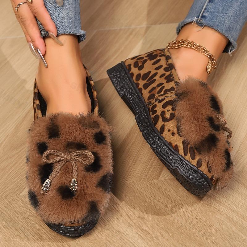 Women Plush Shoes Winter Outdoor Warm Comfortable Slip on Cotton Shoes Lightweight Non Slip Height Increase Casual Flats