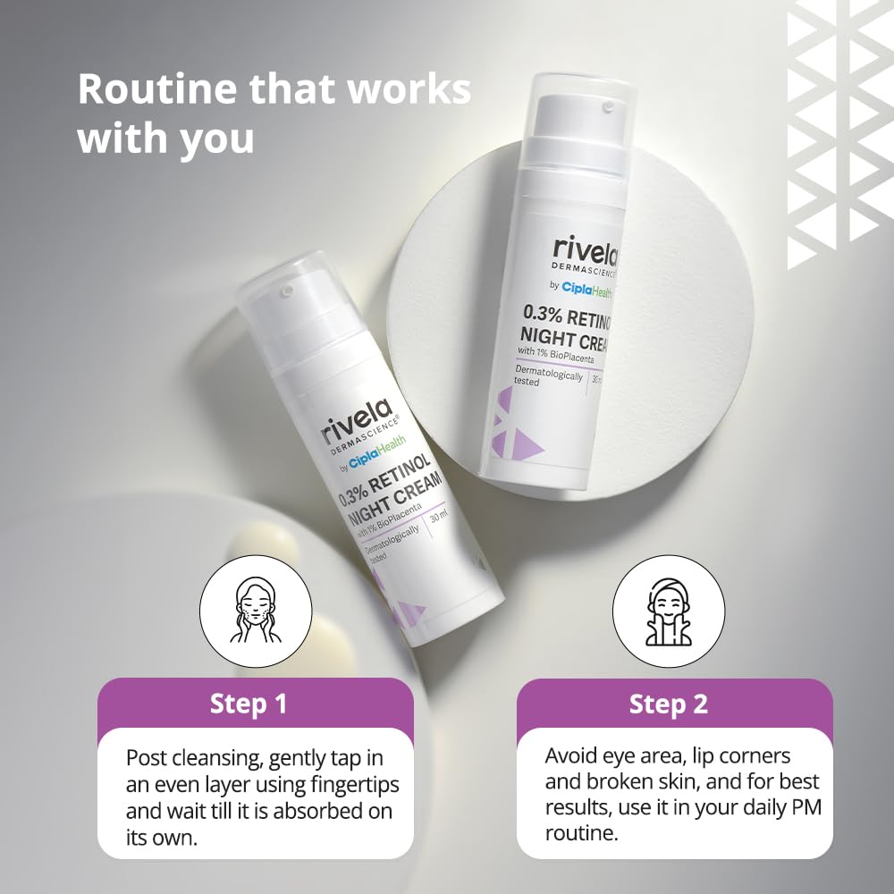 Rivela Dermascience By Cipla 0.3% Retinol Night Cream 30ml For Dark Spots And Anti-Aging Care