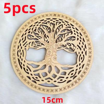 5 piezas/lote 15cm Árbol de la Vida Chakra Flor de la Vida Símbolo Natural Madera Tallada Posavasos Decoración Hogar Cocina Posavasos Patrón Creativo