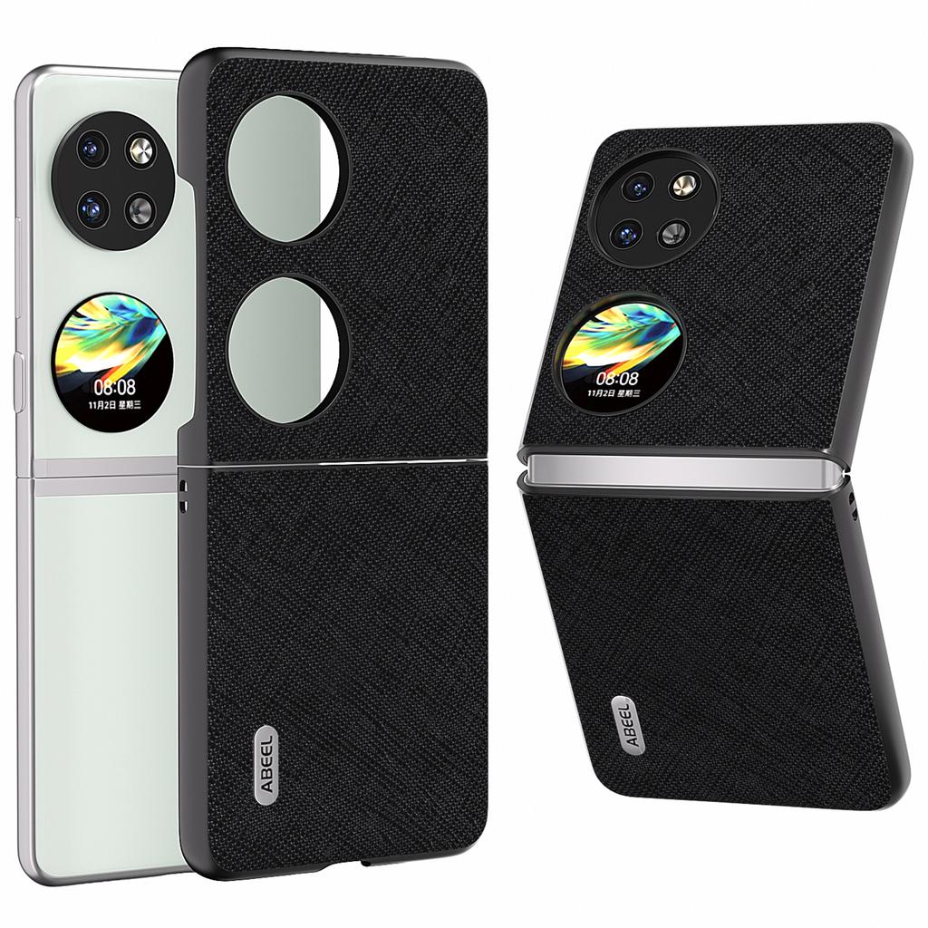 For Huawei Pocket 2 Cross Texture Phone Case Genuine Cow Leather Back Shell