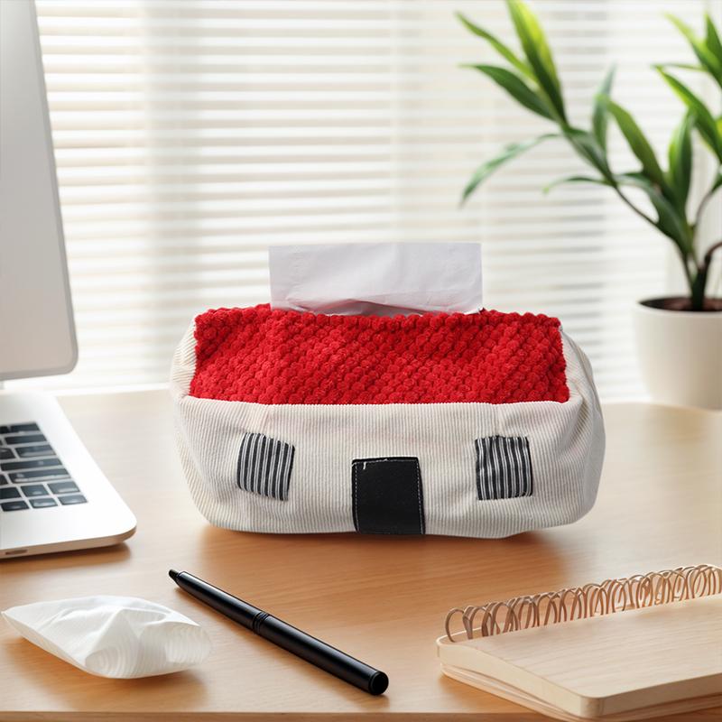 1PC Napkin Holder Creative Small House Tissue Bag Home Decoration Fabric Tissue Bag Cartoon Desktop Storage Cute 15x12.5cm
