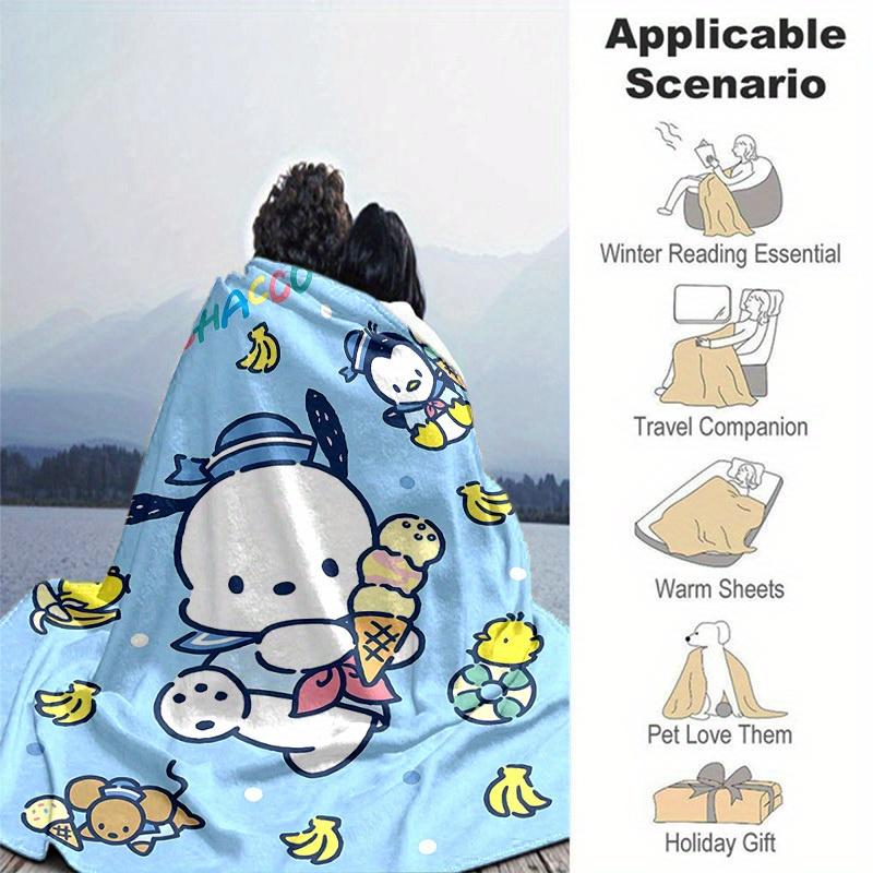 1pc Sanrio Adorable Pochacco Home Decor Blanket: Perfect Gift for Bedroom, Living Room, Travel, Camping, Car, Beach & Office Naps, Soft Flannel Throw