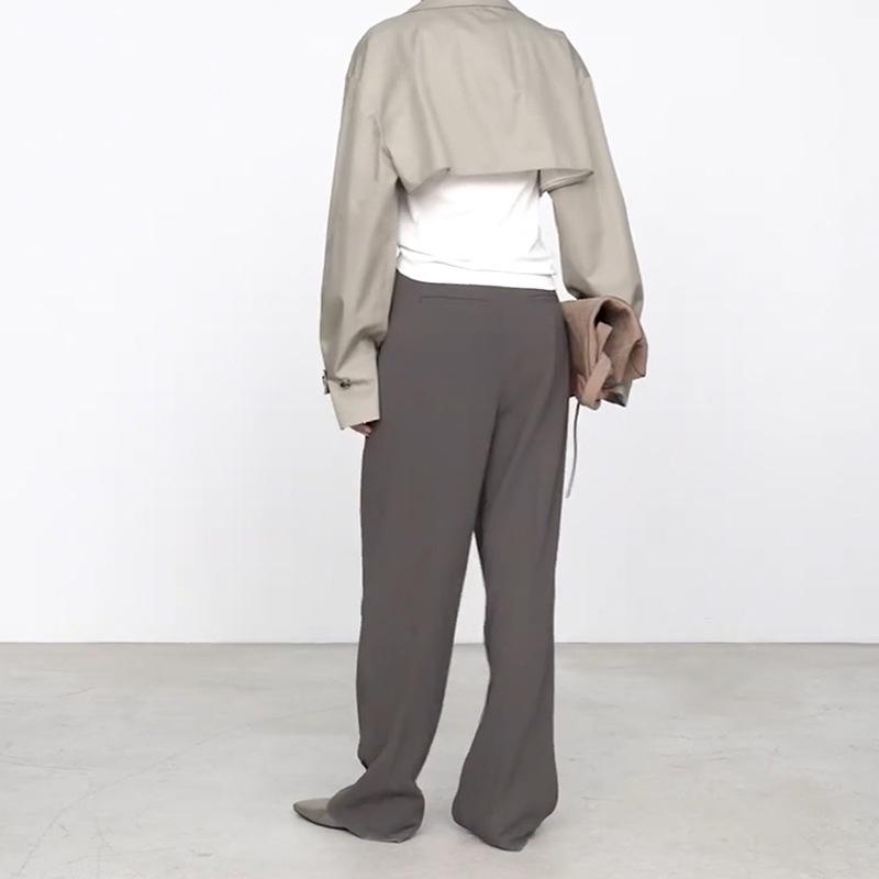 2026 Spring/Summer Women's Gray High-Waisted Wide-Leg Pants - Casual, High-End, Long, Straight-Leg Style