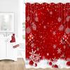 Red Glitter Snowflakes Christmas Shower Curtain, Waterproof Xmas Winter Party Bathroom Decor for Festive Holiday Celebration