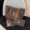 Women's Vintage M Logo Tote Bag Glossy Finish Large Capacity Zipper PU Detachable Pouch Easy Organize for Daily Commute Shopping