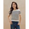 INMAN Women's Ice Silk Striped Knit Short Sleeve Top with Detachable Shawl