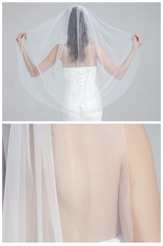 BEAUTELICATE Wedding Veil with Cut Soft Bridal Long or Elegant and Ivory Cathedral Veil for Weddings and Photos Comb, Edge, Tulle, Veil, Short,