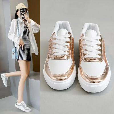 Sneaker Metal Color Casual Vulcanized Sport Shoes Fashion White Shoe for Woman Flats Shoes Summer Breathable Shoes Women