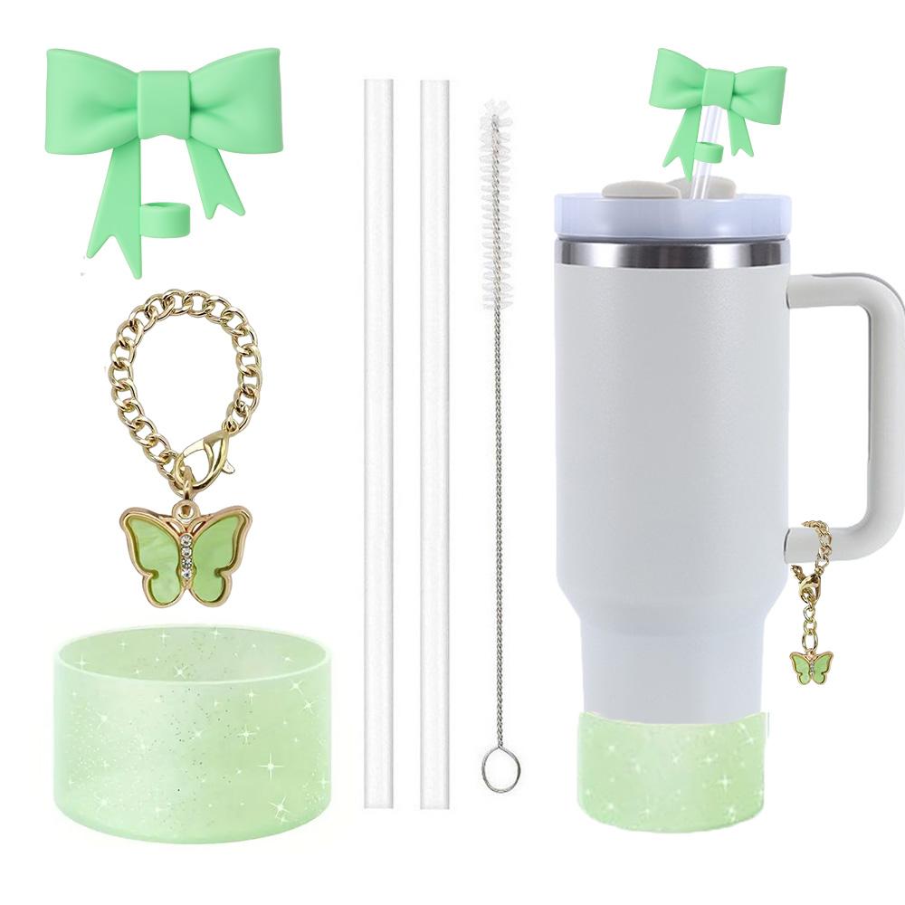 6PCS Accessories Set for Stanley Cup 30oz/40oz Including Glitter Silicone Boot Diamond Butterfly Charm Chain Bow Silicone Straw