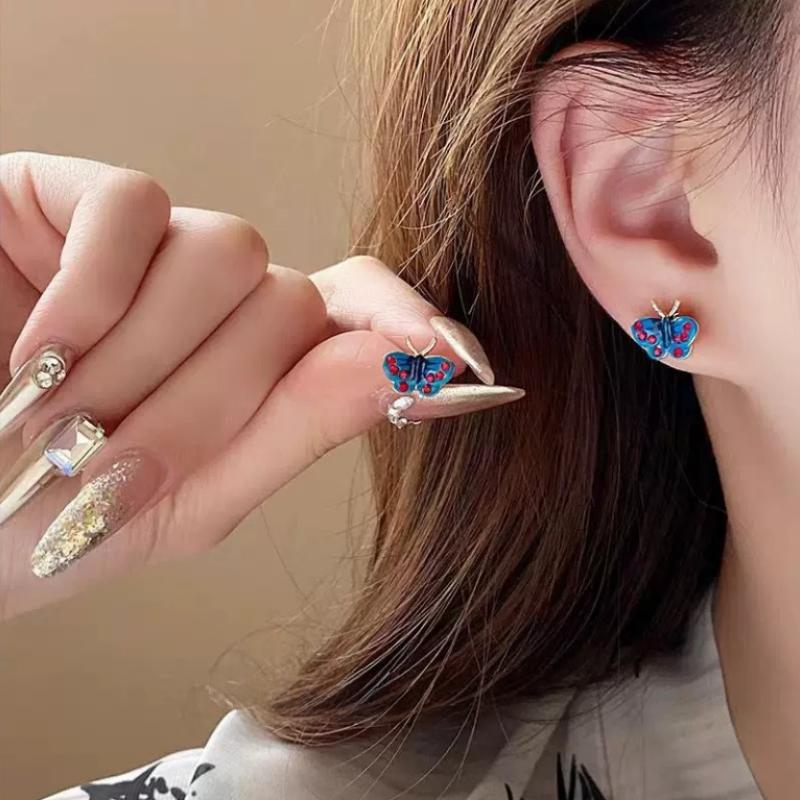 

Enamel Blue Butterfly Drop Pearl Stud Earrings Fairy Romantic Earrings Jewelry Gifts For Women Girls