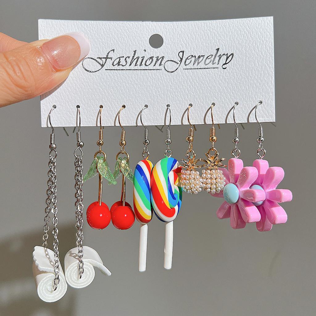 New Cute Cartoon Animal Fruit Earrings Set for Women Girl Simulated Resin Acrylic Food Drink Icecream DIY Dangle Earring Jewelry