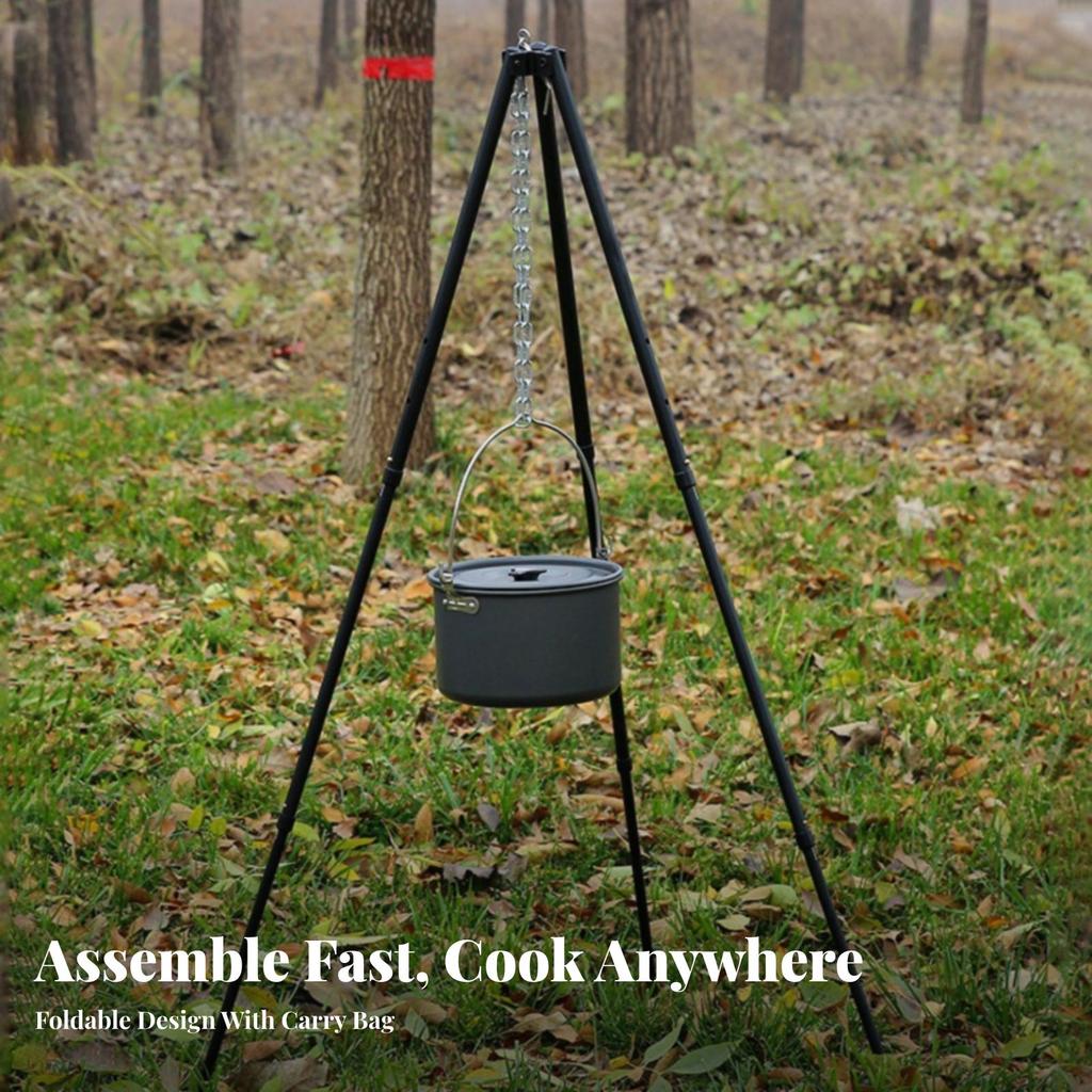 Campfire Cooking Tripod Height-Adjustable Stand with Chain
