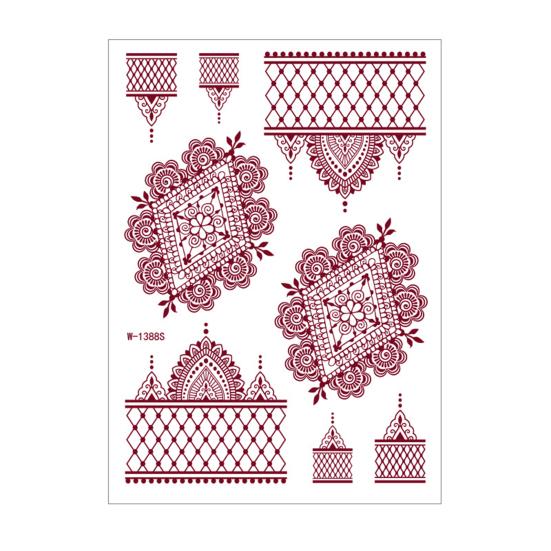 Nostalgie Red Henna Tattoo Kit, Waterproof Tattoos Stickers, Temporary Stickers for Women Wedding Party Festival Decorations