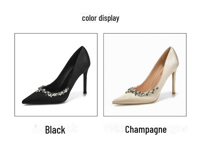 2025-ös szatén tűsarkú cipő: Elegáns hegyes orr strasszokkal, francia ihletésű, tavaszra és őszre alkalmas