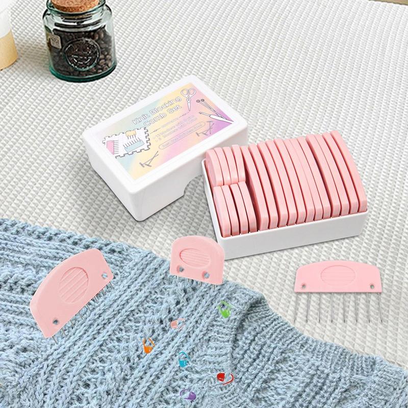 Knit Blockers Essential Knitting Blocking Comb Set Sewing Accessory for Crochet Needlework Perfectly Aligned Blocks Pins Kit