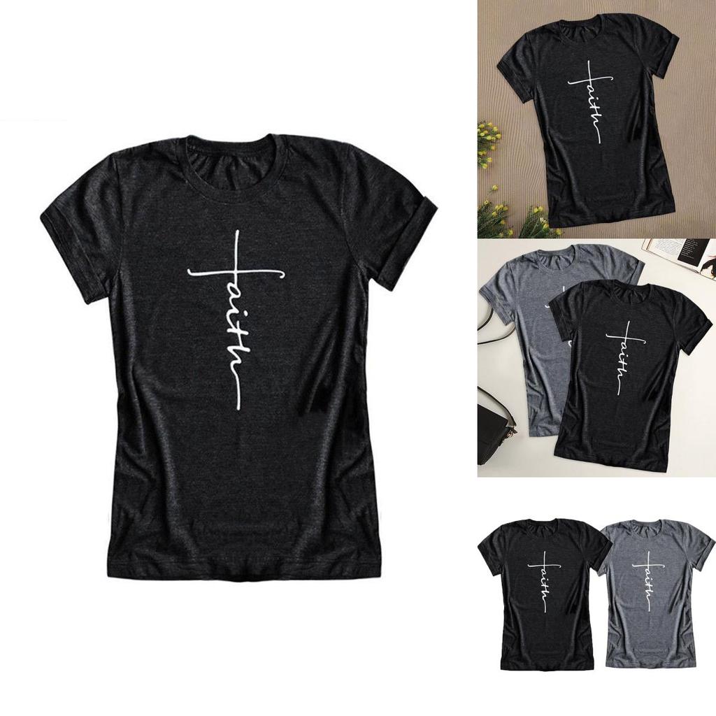 Dames T-shirt met korte mouwen, zomer, met geloofsletterprint, grafisch T-shirt, blouse, mode, in zacht en comfortabel materiaal