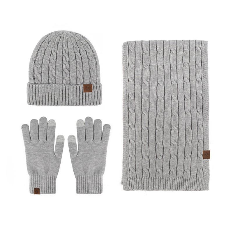 Warm Winter Knit Set Men Women Cable Beanie Scarf Gloves 3-Piece Thick Acrylic Outdoor Travel Accessory