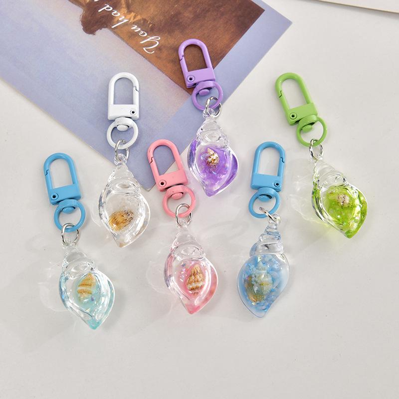 2Pcs Floating Oil Seashell Key Ring Colorful Acrylic Conch Keychain Bag Pendant Decor Gift For Women Girls