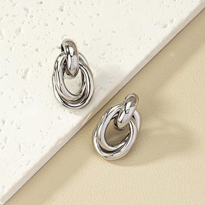 Gold Silver Color Knot Hoop Earring For Women Shiny Plating Trendy Eardrop Cute Daily Wear Jewelry