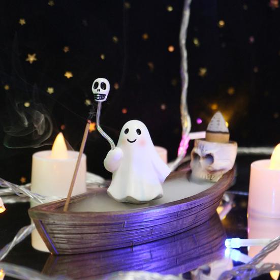 Ghost Ship Backflow Incense Burner Spooky Incense Holder Reflux Aromatherapy Statue Halloween Themed Home Ornament