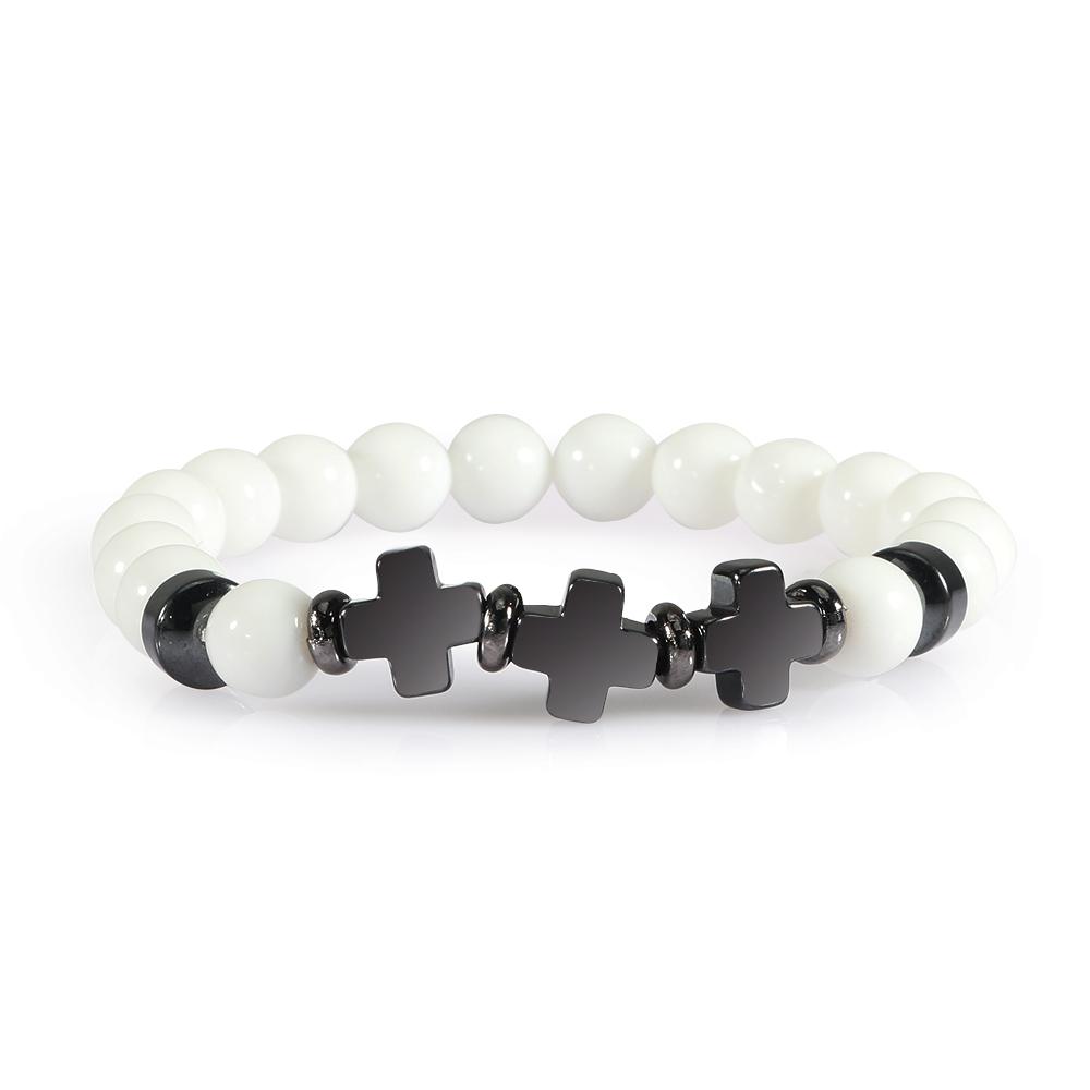 Prayer Men Women Bracelet Hematite Cross Rosary Natural Stone Beads Jesus Onyx Meditation Bracelets Bangles Jewelry Gift Pulsera