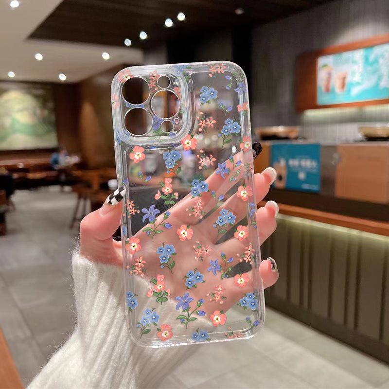 Anti-fingerprint blue powder floral mobile phone case Apple 15/14/13 ProMax affordable soft case iPhone17 case