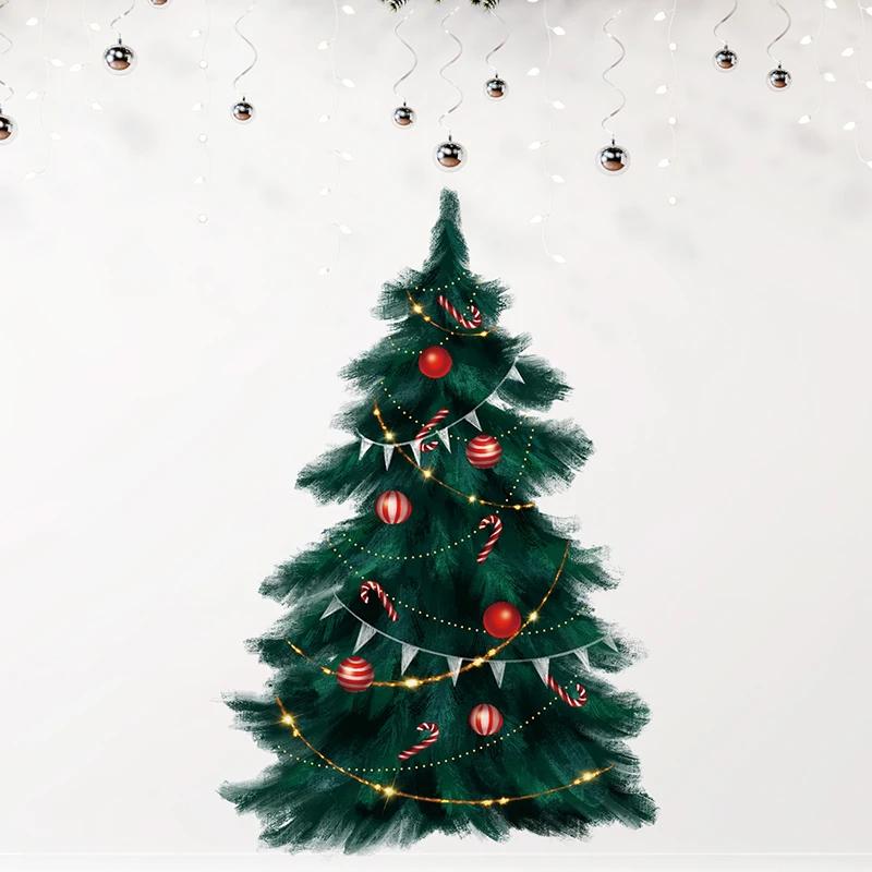 95cm Tall Large Deep Green Christmas Tree Merry Christmas Wall Stickers for Living Room Bedroom Kitchen Festival Decorative PVC