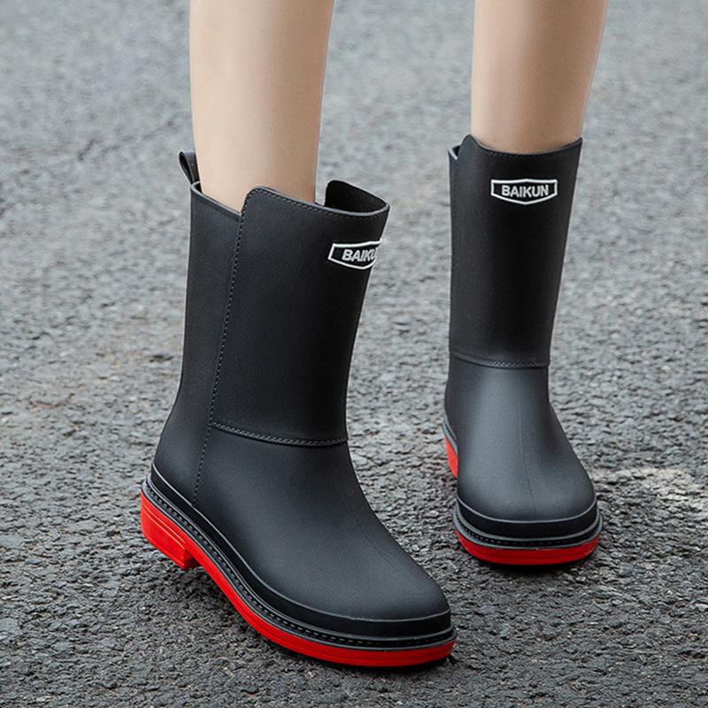 

Waterproof rain boots medium tube velvet rain shoes women wear non-slip students warm rubber shoes wear-resistant work water shoes winter 40