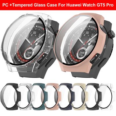 PC Bumper Tempered Glass Film Cover Shockproof Protective Bumper Shell Tempered Glass Film Case for Huawei Watch GT5 Pro 42/46MM