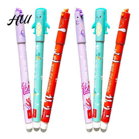 Animal Design Pens Ocean Erasable Gel Cute 3D Turtle Clownfish Seahorse Toppers 0.5mm Pen Set Smooth Writing with Eraser Fun School Supplies