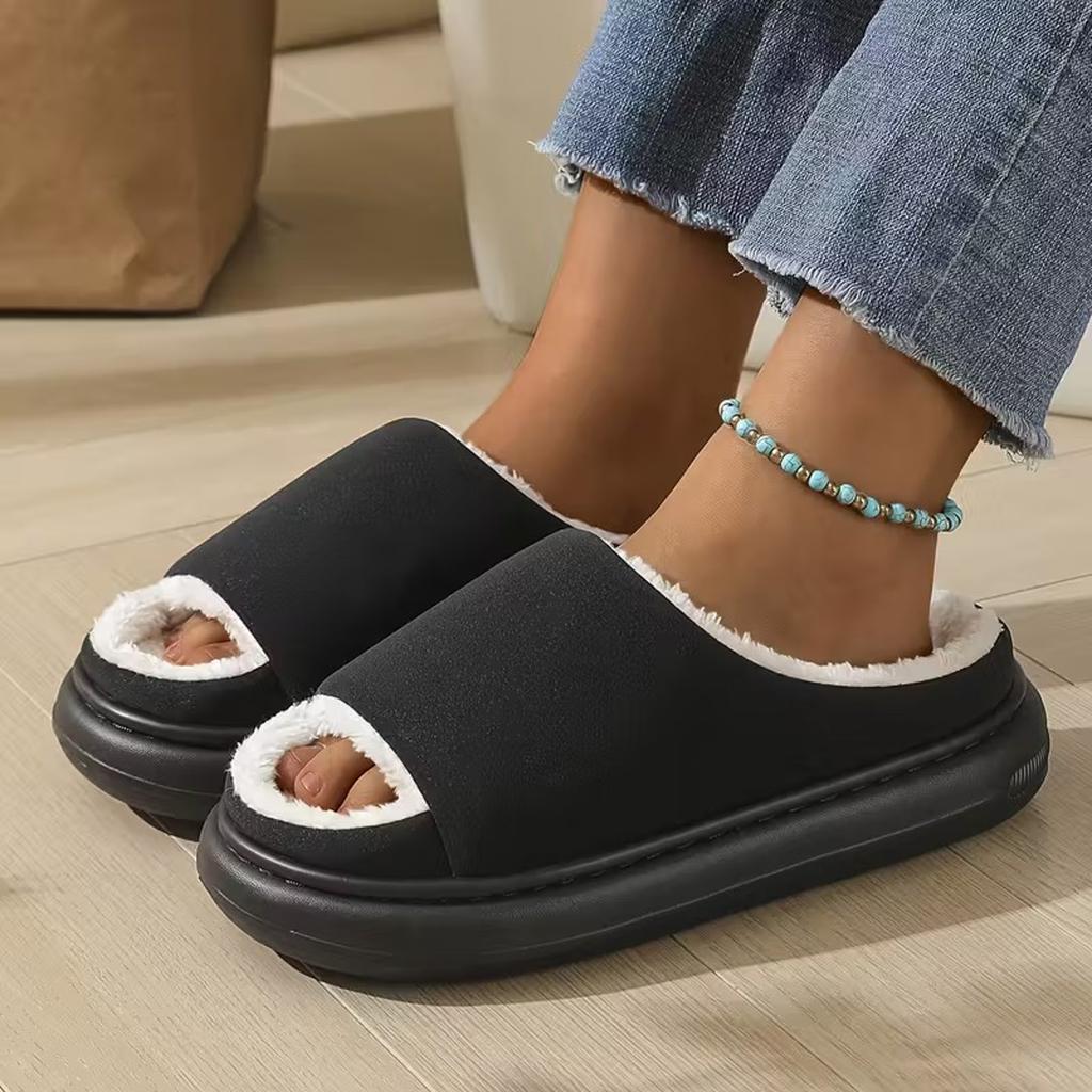 Unisex Stylish And Versatile Slippers With A Plush For Warmth And Slip Design Women Bedroom Slippers