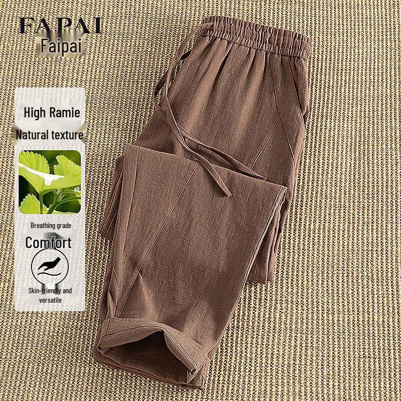 FAPAI Men's Ramie Cotton Linen-Feel Casual Pants